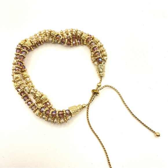 Slider Bracelet Gold Crystal Faceted Beads - Picture 3 of 5